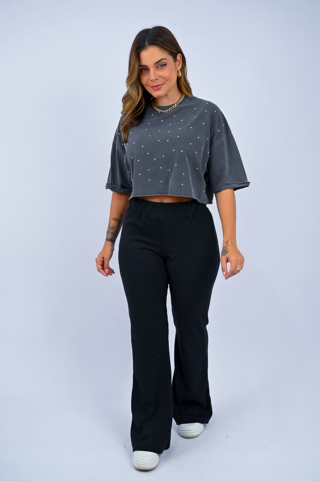 Blusa Cropped Brilho Strass
