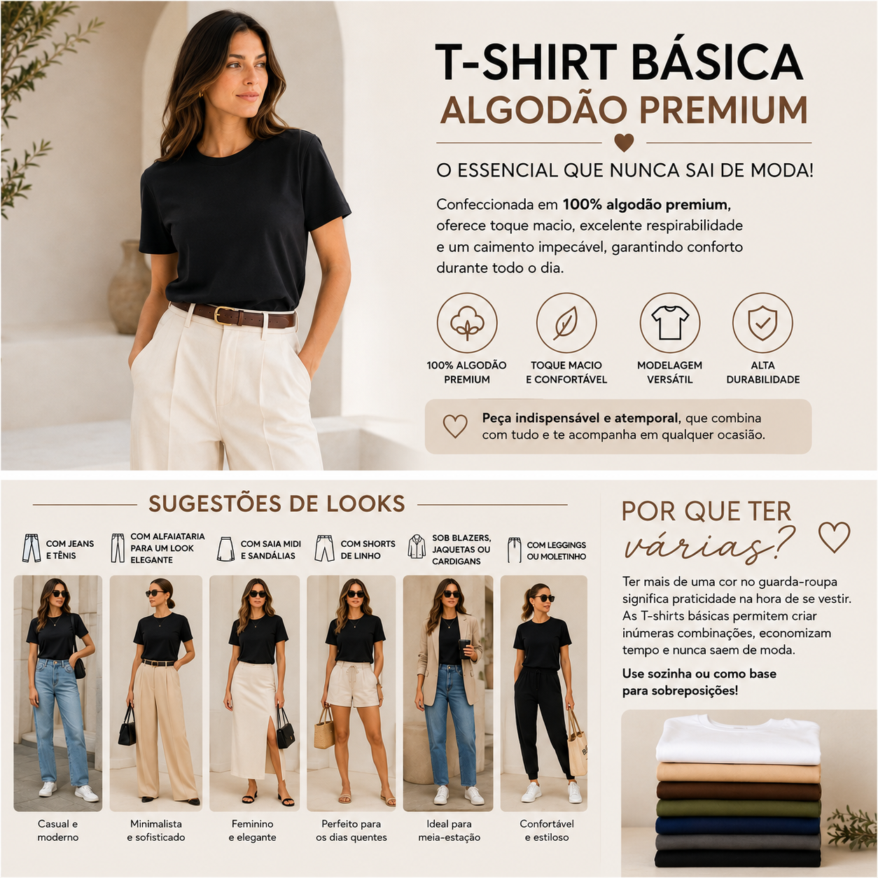 T-shirt Básica Dakota Premium 100% Algodão – O Essencial que Nunca Sai de Moda