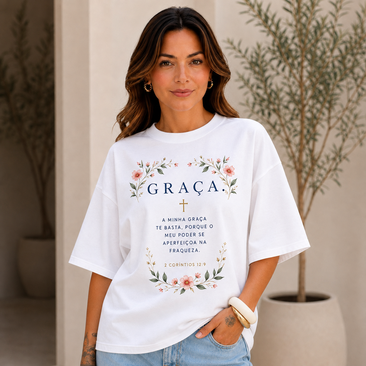 Camiseta Feminina Oversized Gospel Cristã 100% Algodão – Escolha a Estampa