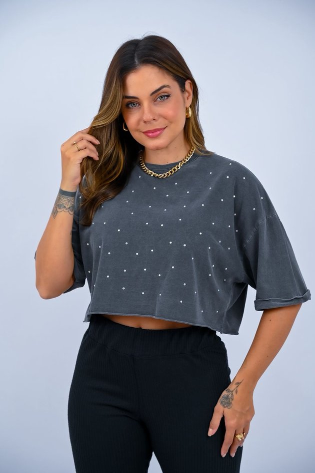 Blusa Cropped Brilho Strass