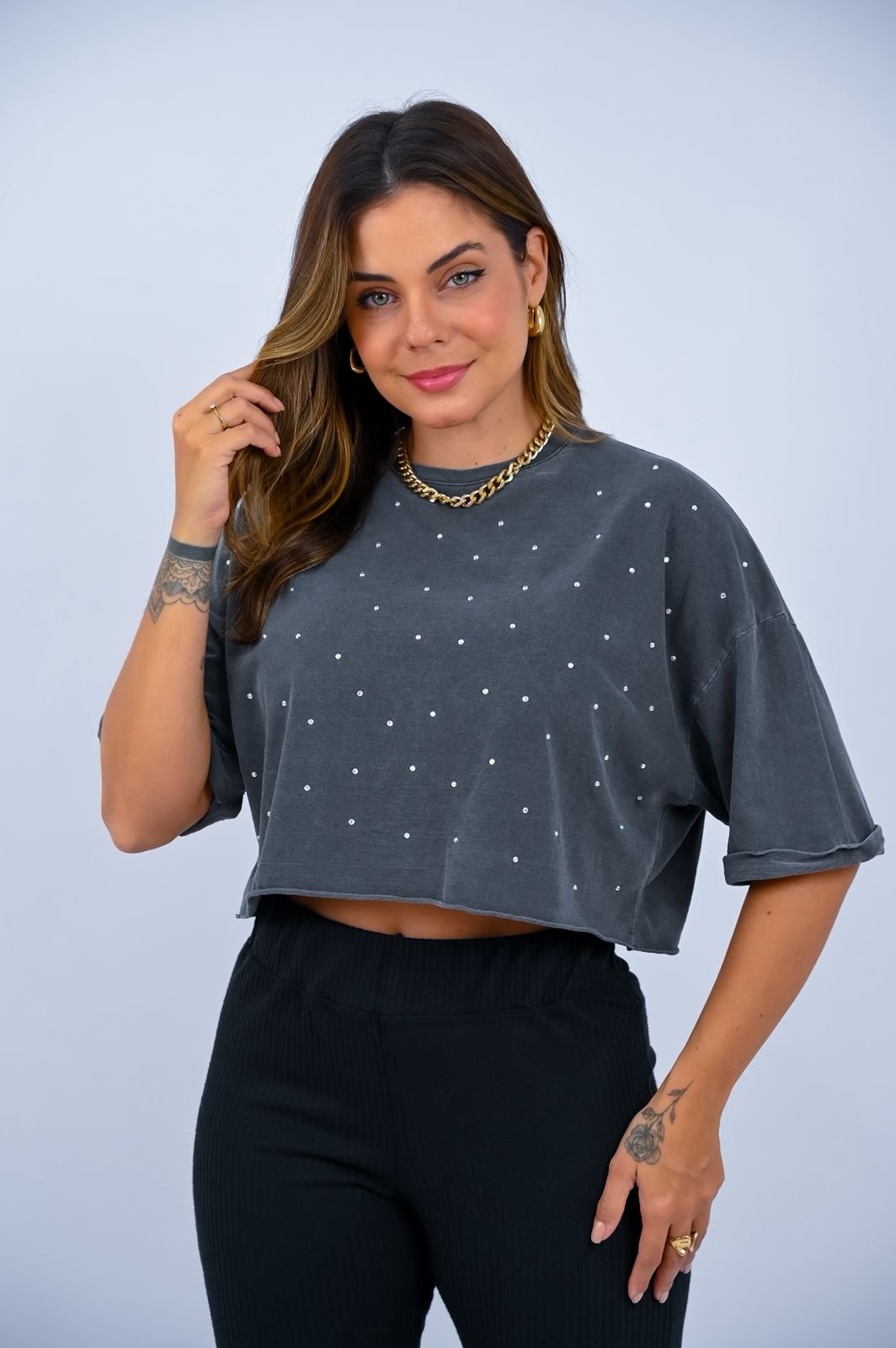 Blusa Cropped Brilho Strass