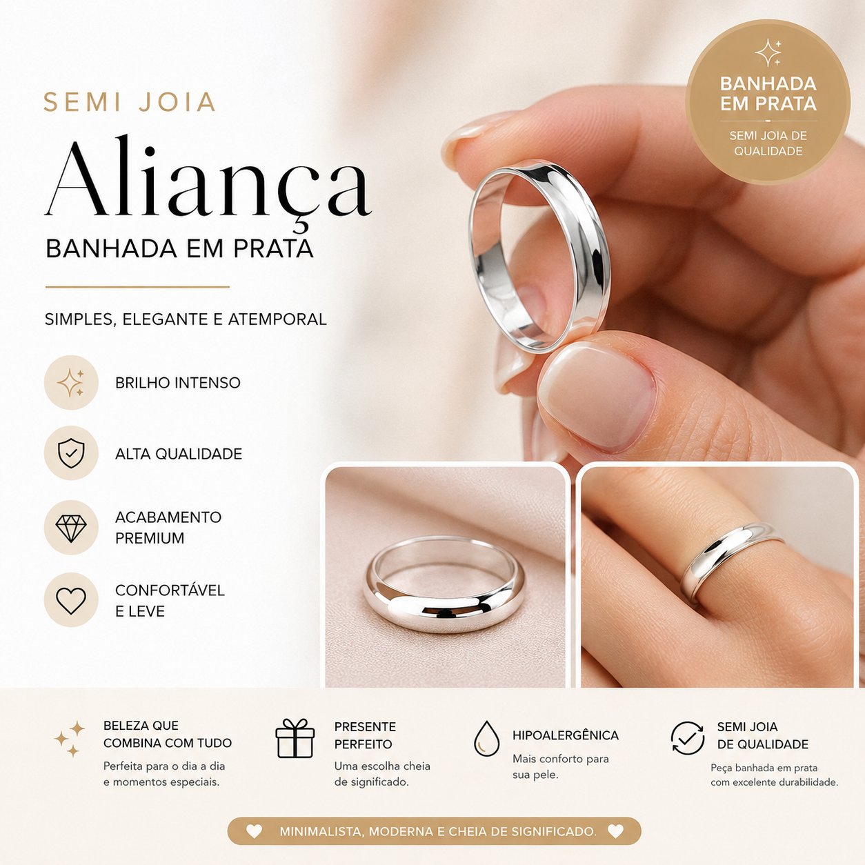 Aliança Lisa Banhada em Prata | Semi Joia Clássica e Elegante