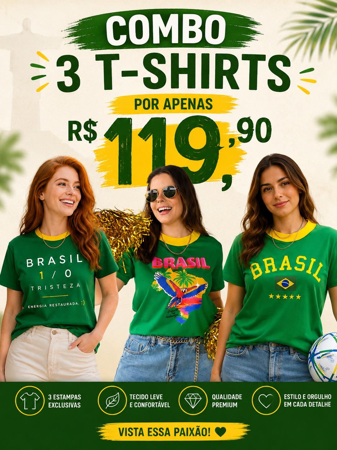 COMBO 3 TSHIRTS BRASIL - VERDE