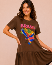 Vestido curto Arara Brasil Marrom
