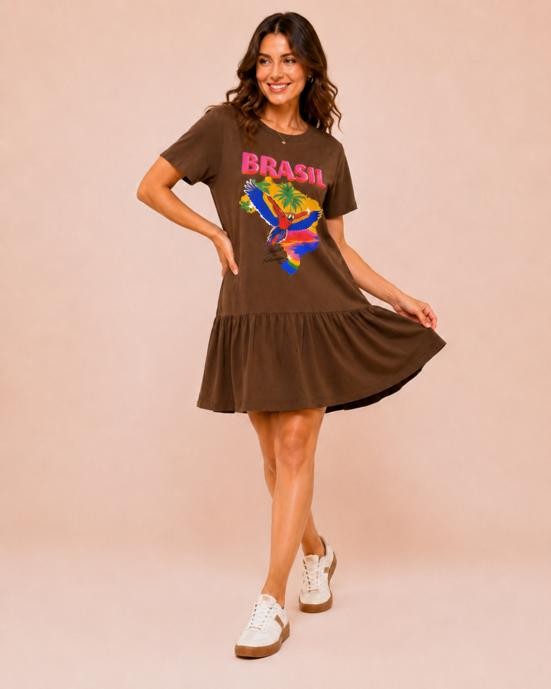 Vestido curto Arara Brasil Marrom