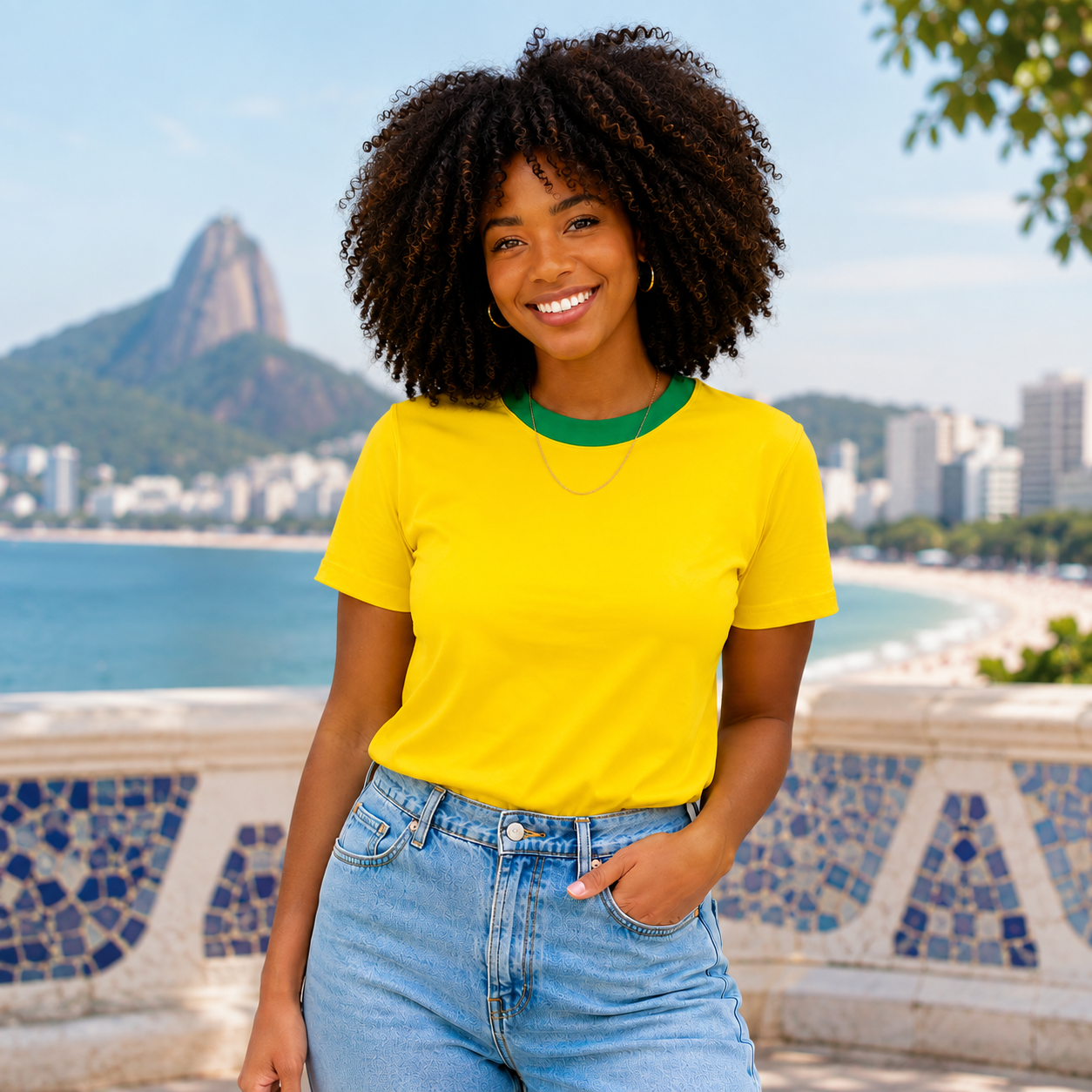 Blusa Feminina 100% algodão verde e amarelo gola contrastante casual