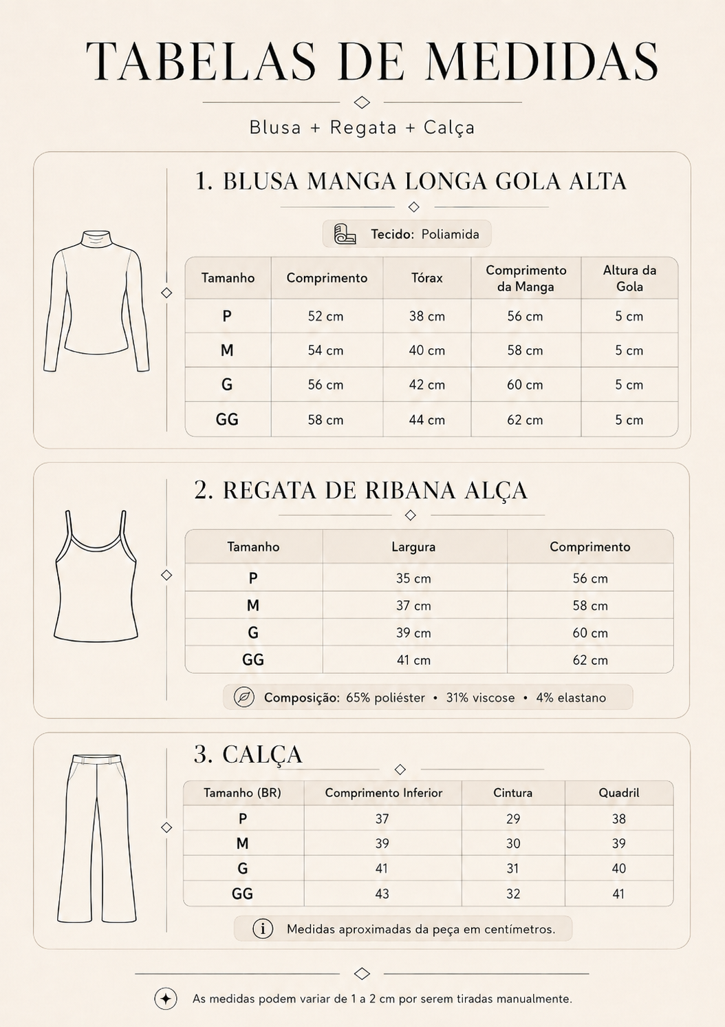 Kit Feminino All Black 3 Peças Blusa Gola Alta + Regata Ribana + Calça