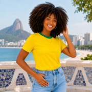 Blusa Feminina 100% algodão verde e amarelo gola contrastante casual