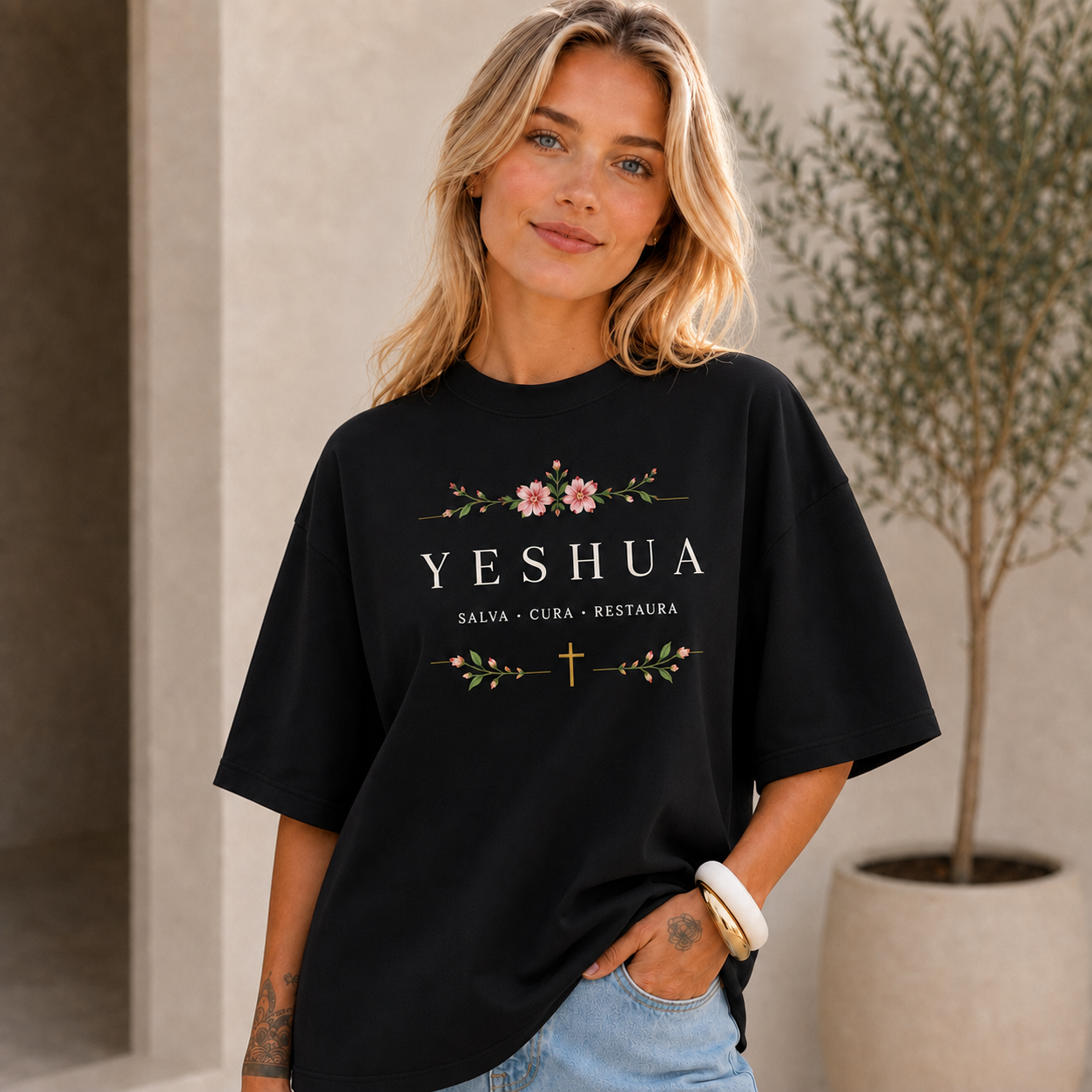 Camiseta Feminina Oversized Gospel Cristã 100% Algodão – Escolha a Estampa