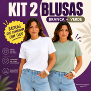 Kit 2 Blusas Femininas Básicas Algodão Gola Alta Manga Curta Confortável