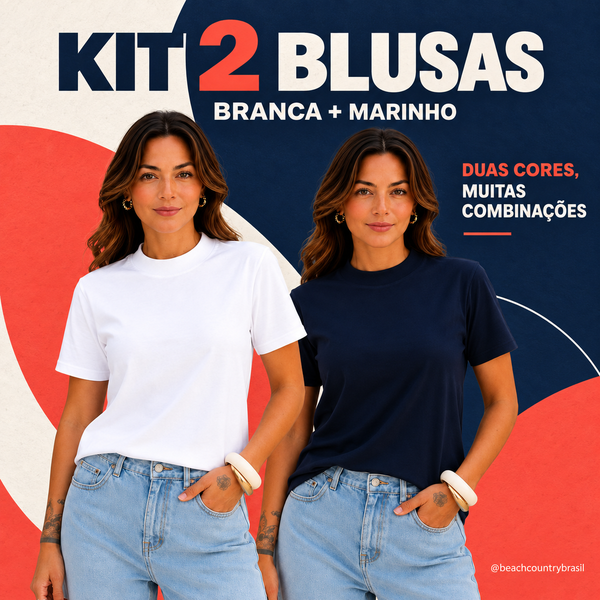Kit 2 Blusas Femininas Básicas Lisa Algodão Gola Alta Look Casua