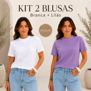 Kit 2 T-Shirts Femininas Básicas Algodão Gola Alta Confortável Dia a Dia (Cópia)
