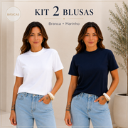 Kit 2 Blusas Femininas Básicas Lisa Algodão Gola Alta Look Casua
