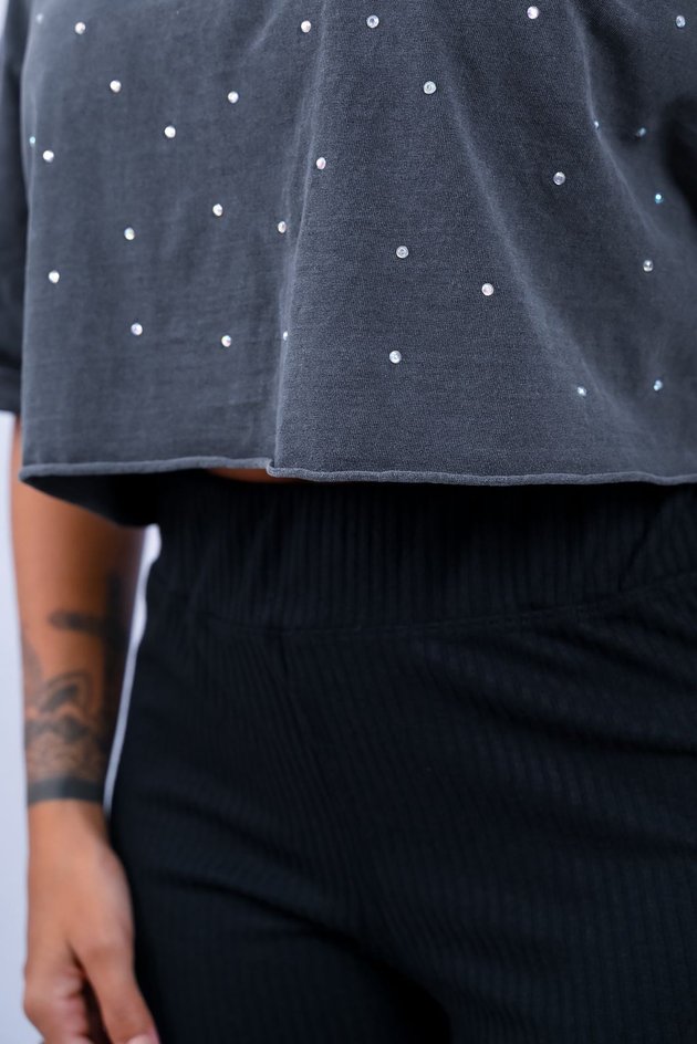 Blusa Cropped Brilho Strass