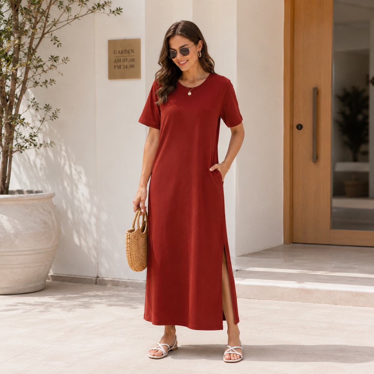 Vestido midi algodão com bolso Ariana